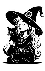 halloween witch with a cat