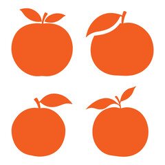 Simple orange icons with leaves set fresh fruit graphics for healthy lifestyle and food design projects silhouette