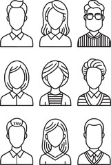 Line Art Portraits Diverse Avatars for User Profiles and Branding icon