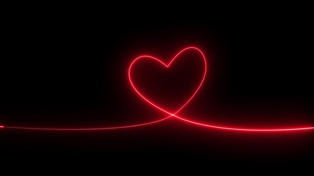glowing neon heart line animation on black background. Heartbeat and pulse rate monitoring animation. Neon Digital Heartbeat Plus Animation. Bright glowing neon valentines love heart symbol animation.