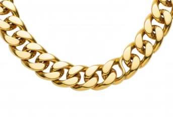 Gleaming gold curb chain necklace isolated on a transparent background