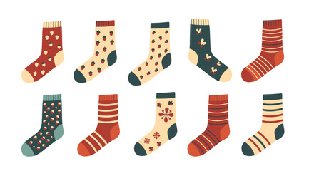 A collection of warm patterned socks for cozy winter days.