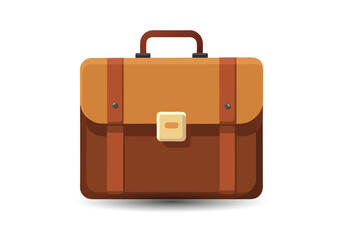 Classic brown leather briefcase with buckle and straps on a white background