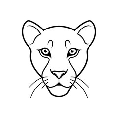 Outline drawing of a cougar head facing front on transparent background