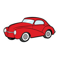 Fiery red hot rod retromod coupe with sleek curves, vintage bodywork, chrome accents, and modern upgrades. Bold stance, roaring engine, and classic meets custom flair.
