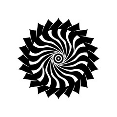 Abstract swirling floral design in black and on transparent background