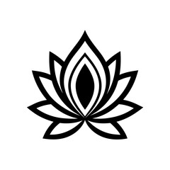 Black outlined lotus flower illustration on transparent background