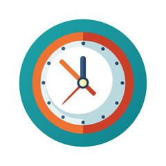 Modern flat design circular clock face with orange and teal accents showing time