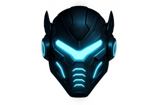 Futuristic cyber warrior helmet with glowing neon lights