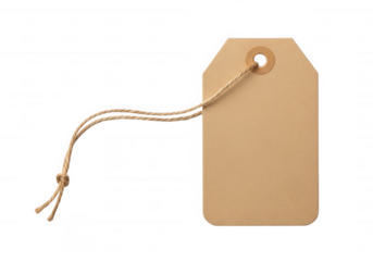 Kraft paper tag with twine isolated on a transparent background