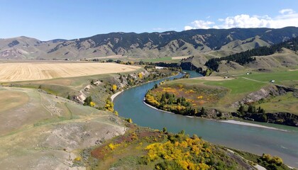 High-angle view of a winding river flowing through a valley