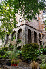 Naklejka premium Tourists destination, historical part of Bergamo city, Bergamo Alta with narrow streets, churces, old houses, located on hill with fortress walls, Lombardy, Northern Italy