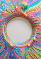 Cover. Vibrant abstract paint swirl with central white circular frame. White field.