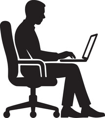 Man Sitting in Office Chair Typing on Laptop Vector Silhouette | Work-from-Home Concept