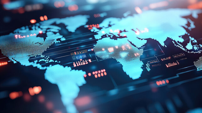 Digital world map with technology inspired design and data visualization - Powered by Adobe