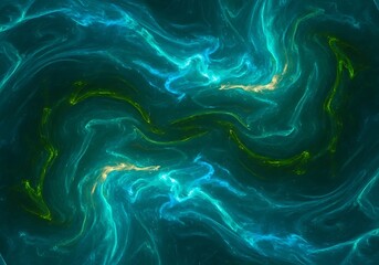Abstract swirling patterns of blue, green, and yellow light creating a sense of movement and energy