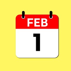 February 1 Day Calendar Vector Icon Perfect for planner, reminder, time management, schedule, office, business, and monthly event start design template