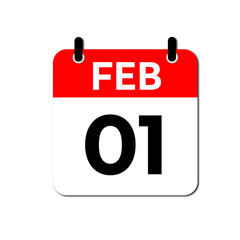 Fototapeta premium February 1 Day Calendar Vector Icon Perfect for planner, reminder, time management, schedule, office, business, and monthly event start design template