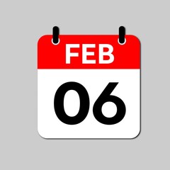February 6 Day Calendar Vector Icon Perfect for planner, reminder, time management, schedule, office, business, and monthly event start design template