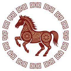 horse inside a decorative circular frame chinese new year