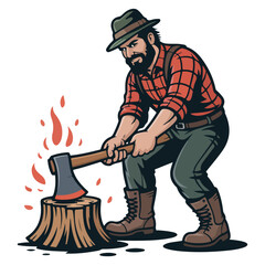 A lumberjack, diligently chopping wood with an ax