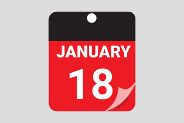18 January. 18th January professional modern exclusive daily calendar design. Flat Design January Calendar Icon. Black and red color paper and White Text