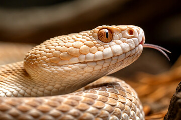 Fototapeta premium Closeup macro of white brown snake with detailed scales and cinematic frame