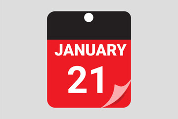 21 January. 21th January professional modern exclusive daily calendar design. Flat Design January Calendar Icon. Black and red color paper and White Text