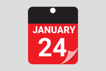 Fototapeta premium 24 January. 24th January professional modern exclusive daily calendar design. Flat Design January Calendar Icon. Black and red color paper and White Text