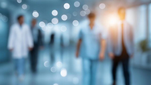 Abstract blurred clinic scene with health professionals, medical breakthrough in patient care, biotech advancement in hospital tech, healthcare innovation in clinical environments, - Powered by Adobe