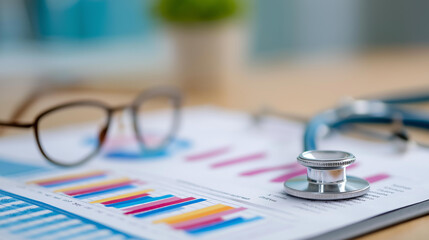 Medical report with health data charts, medical breakthrough in healthcare analytics, biotech advancement in statistical tools, healthcare innovation in data management, scientific