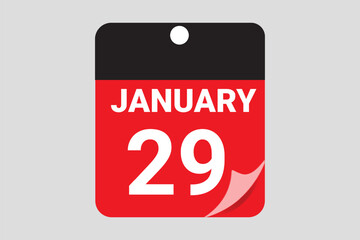 29 January. 29th January professional modern exclusive daily calendar design. Flat Design January Calendar Icon. Black and red color paper and White Text