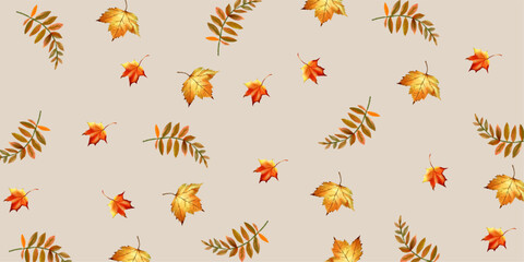 Autumn leaves yellow and red leaves seamless watercolor