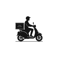 Fototapeta premium Silhouette of Food Delivery Guy on Motorbike – Fast Service, Job, and Transport Concept