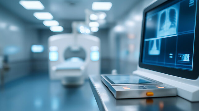 X-ray machine in a medical room, medical breakthrough in diagnostic imaging, biotech advancement in radiology, healthcare innovation in patient scans, scientific progress in health