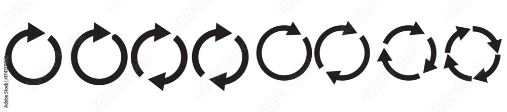 Wall mural blue circle arrows icon set. round reload sign, repeat icon, rotate arrow symbol, arrow pictogram, r