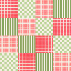 Christmas patchwork geometric seamless pattern. Plaid and checked pattern design. Modern holiday design for wrapping paper, festive backgrounds, and winter wallpaper.