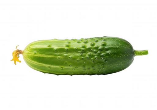 Green cucumber with yellow flower isolated on a transparent background