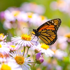 Monarch butterfly on wildflowers