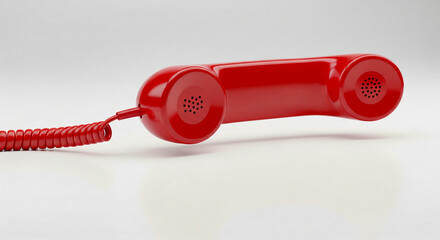 Bright red telephone receiver offers classic communication with a vintage touch on a neutral background