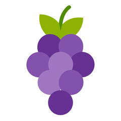 Stylized bunch of purple grapes with green leaves isolated on white background