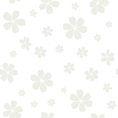 A delicate pattern of light gray cherry blossoms scattered across a pure white background creating a serene and elegant visual.