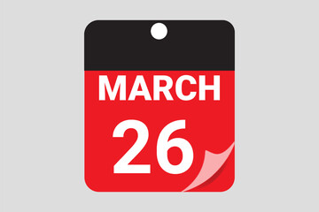 26 March calendar date vector illustration for business planner and deadline reminder design 2026