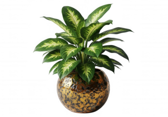 Lush green plant in ornate pot isolated on a transparent background