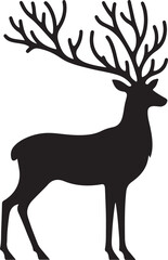 Silhouette of a majestic stag with large branching antlers against a white background