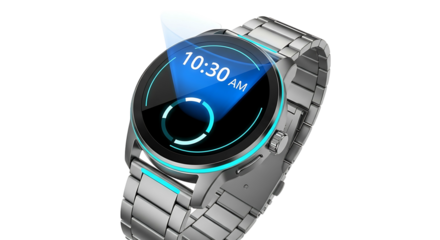 Elegant smartwatch displaying time and notifications on wrist.