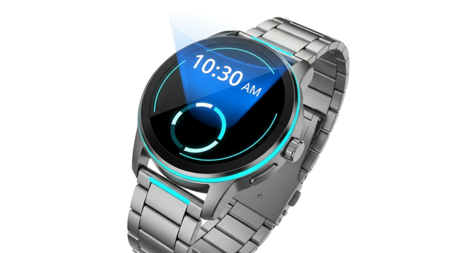 Elegant smartwatch displaying time and notifications on wrist.
