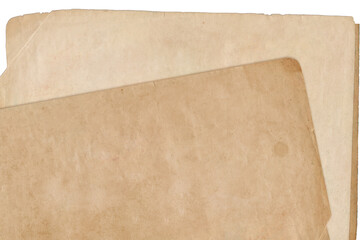 Two Overlapping Antique Papers. Aged Stained Sheets, Vintage Folded Pages and Retro Textures, Top View Background