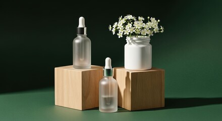 Minimalist Skincare Product Display with Natural Elements.