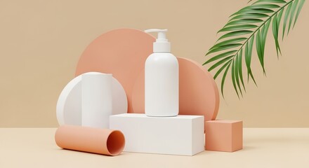 Minimalist Skincare Product Display with Natural Elements.